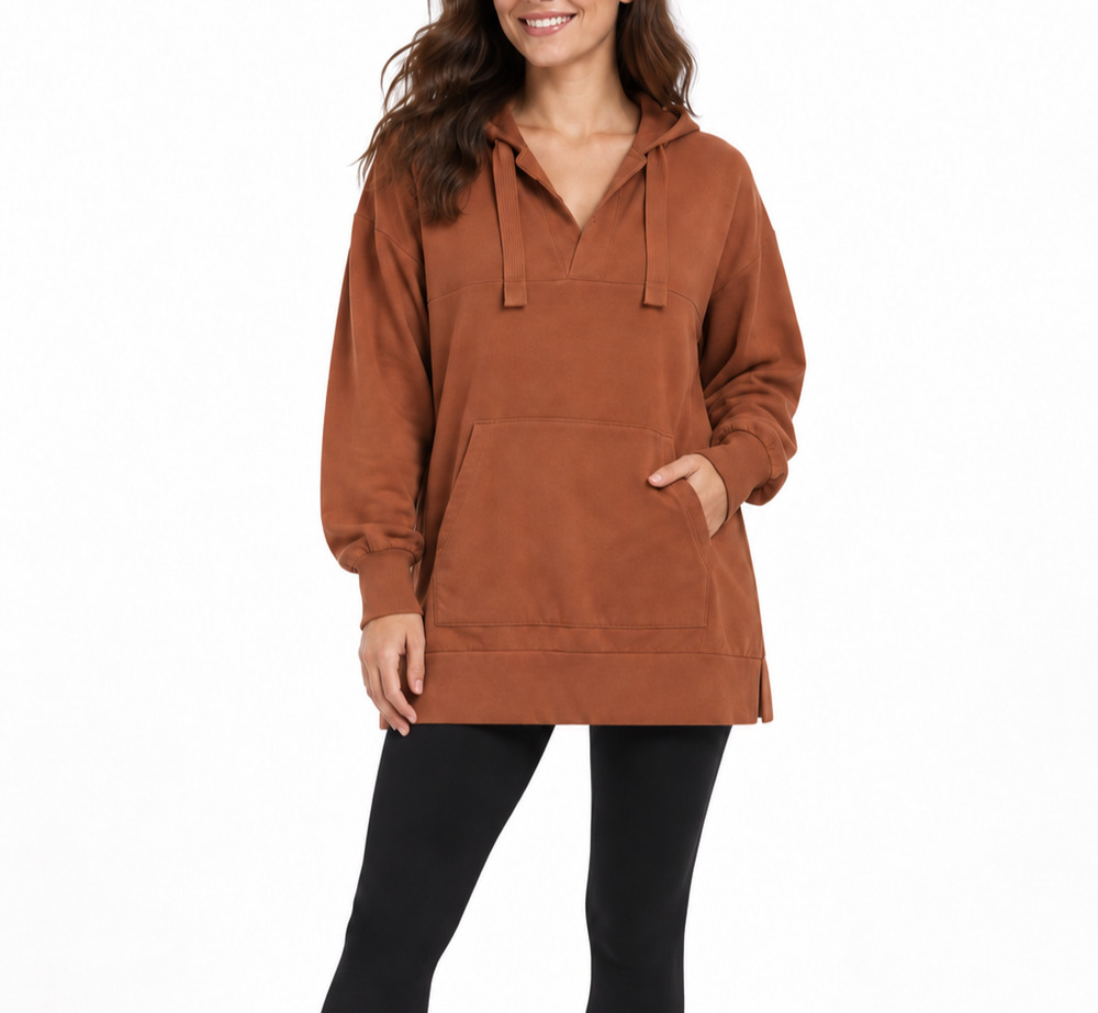 Old Navy Live-in French Terry Tunic Hoodie Womens S Rust Brown Oversized Cozy